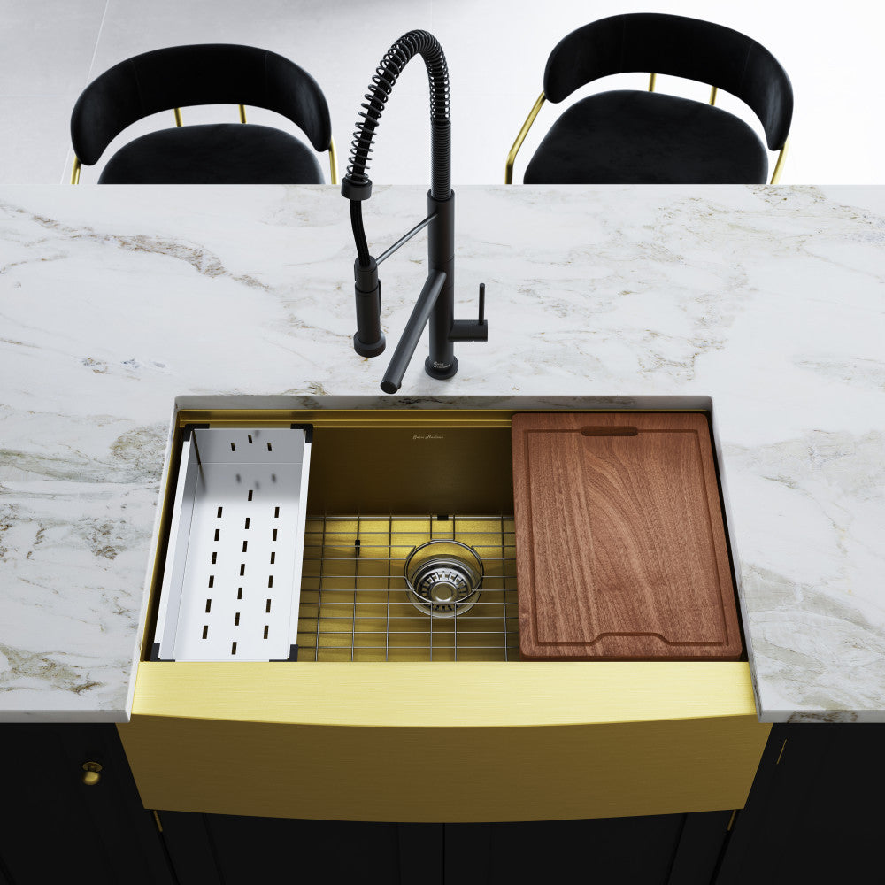 Tourner 83,8 × 55,9 cm acier inoxydable, simple Basin, Farmhouse Kitchen Workstation vasque avec Apron – finition or