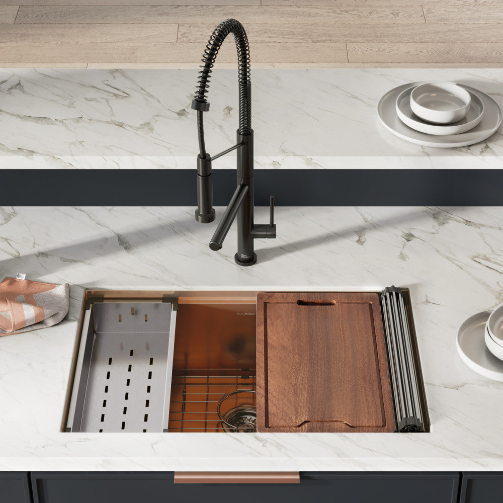Tourner 76,2 × 48,3 cm acier inoxydable, simple Basin, Undermount Kitchen Workstation vasque – finition Rose or