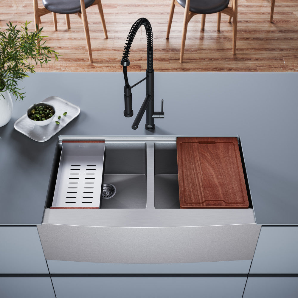 Rivage 91,4 × 55,9 cm Dual Basin Apron Kitchen Workstation vasque