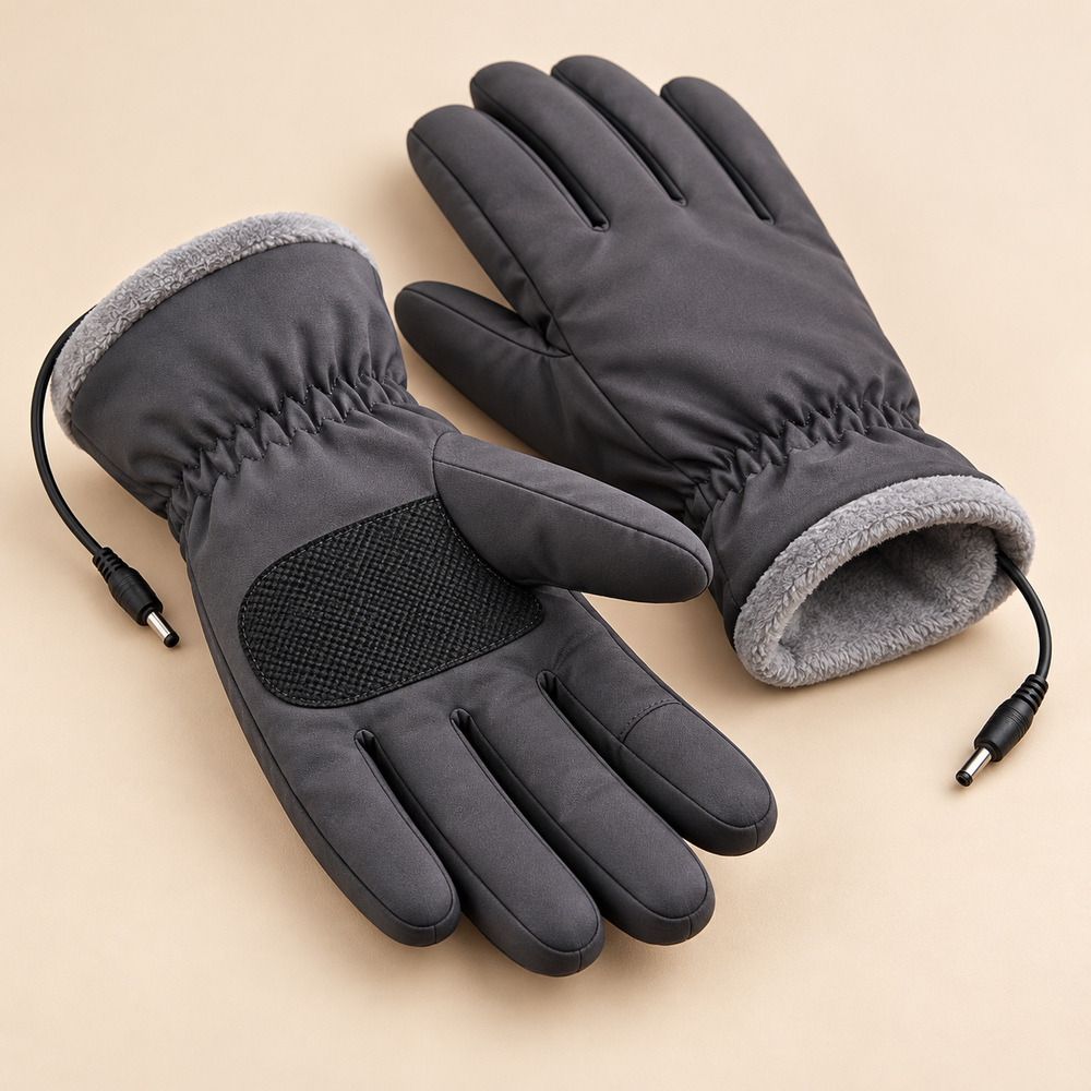 Grey USB Heated Touchscreen Gloves — Power Bank Included