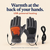 Grey USB Heated Touchscreen Gloves — Power Bank Included