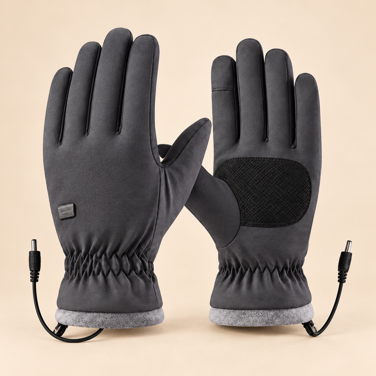 Grey USB Heated Touchscreen Gloves — Power Bank Included
