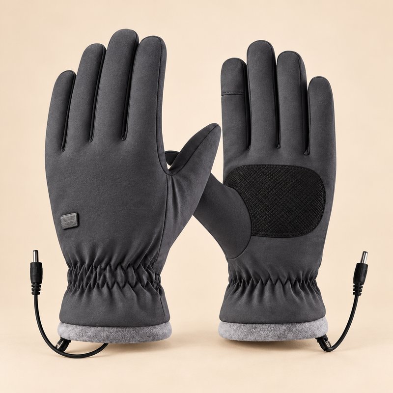 Grey USB Heated Touchscreen Gloves — Power Bank Included