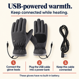 Grey USB Heated Touchscreen Gloves — Power Bank Included