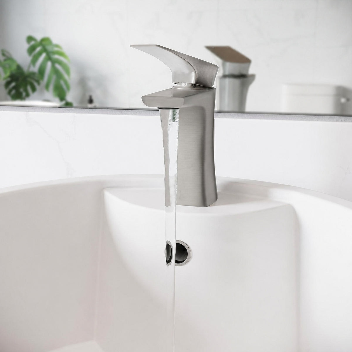 Monaco monotrou, monocommande, mitigeur de lavabo – finition nickel brossé