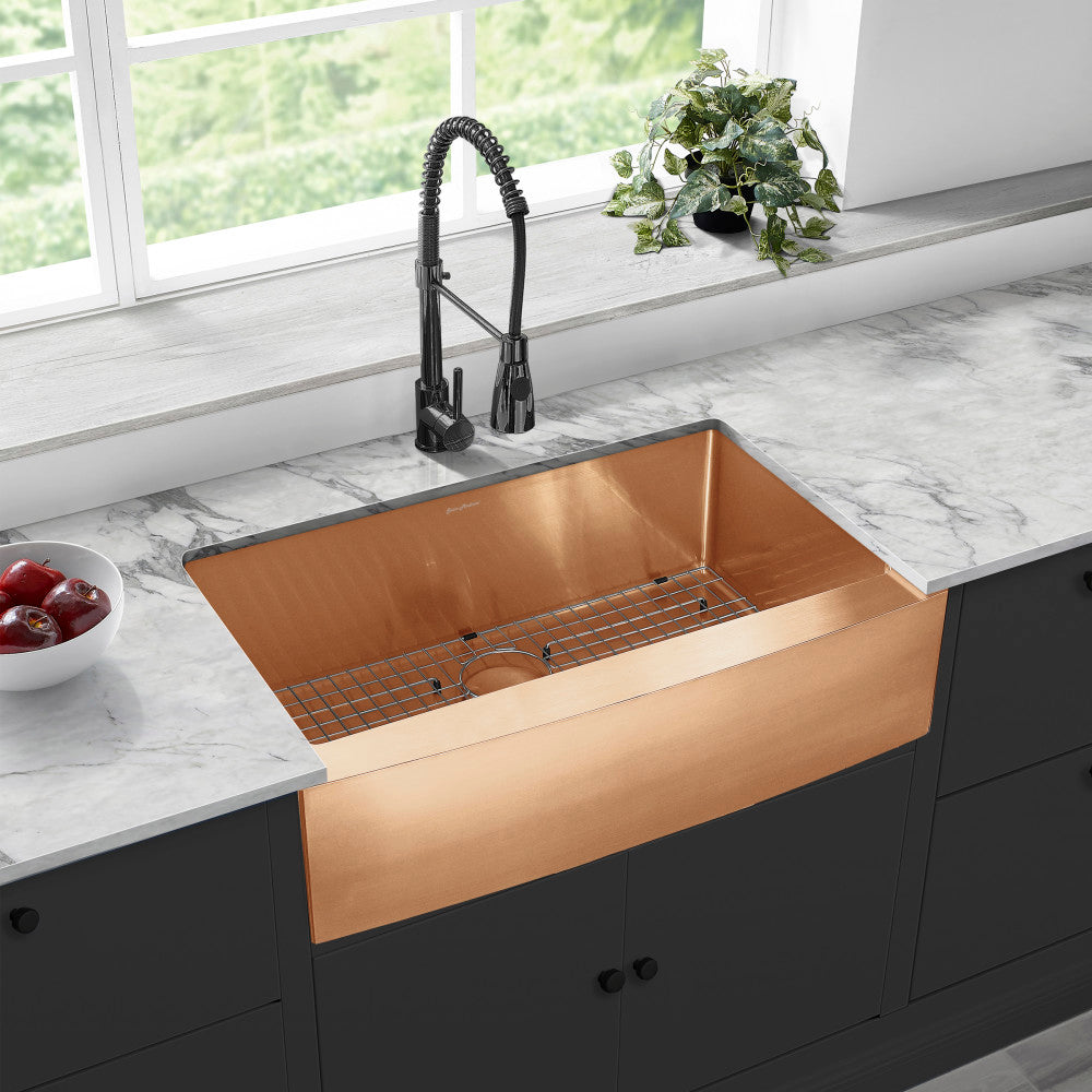 Rivage 83,8 × 53,3 cm acier inoxydable, simple Basin, Farmhouse évier de cuisine avec Apron – finition Rose or