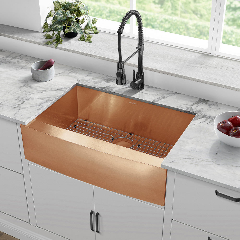 Rivage 76,2 × 53,3 cm acier inoxydable, simple Basin, Farmhouse évier de cuisine avec Apron – finition Rose or