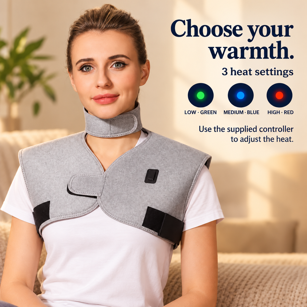 Plug-in Heated Neck & Shoulder Wrap — 3 Settings, UK Plug