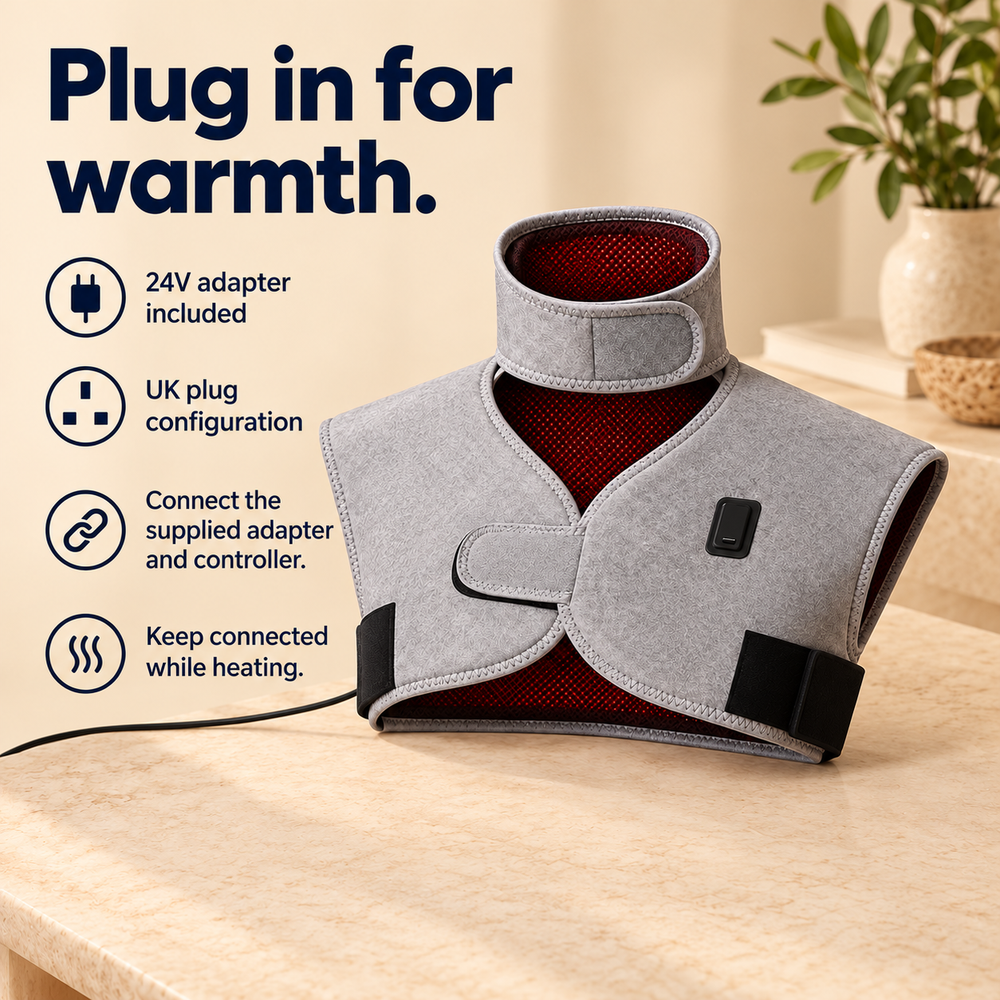 Plug-in Heated Neck & Shoulder Wrap — 3 Settings, UK Plug