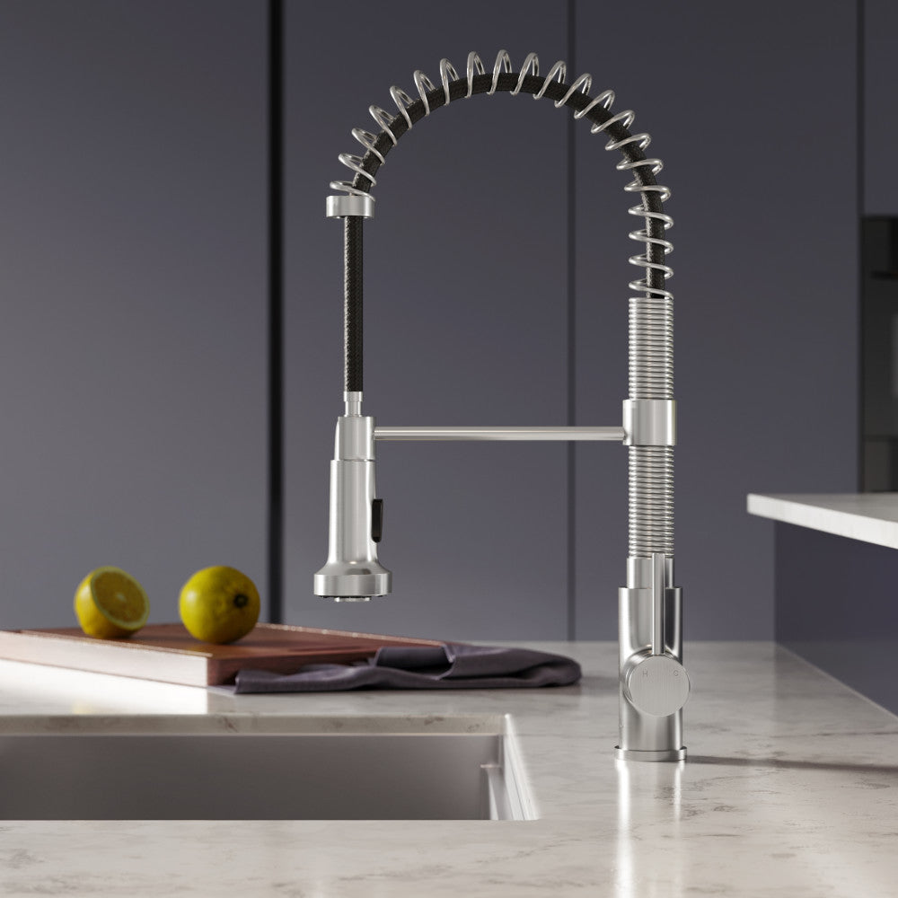Nouvet Poignée unique, Pull-Down mitigeur de cuisine – finition nickel brossé