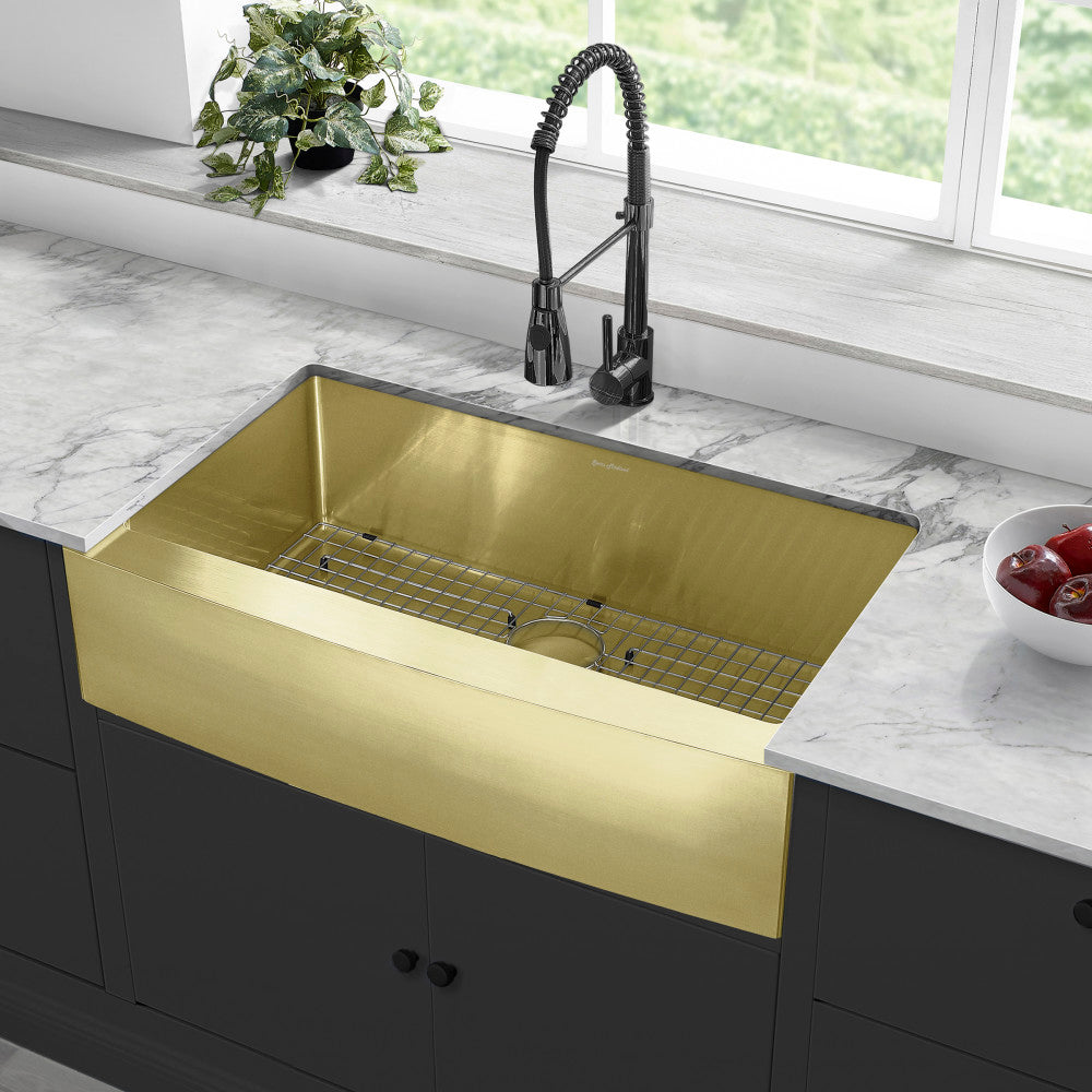 Rivage 91,4 × 53,3 cm acier inoxydable, simple Basin, Farmhouse évier de cuisine avec Apron – finition or