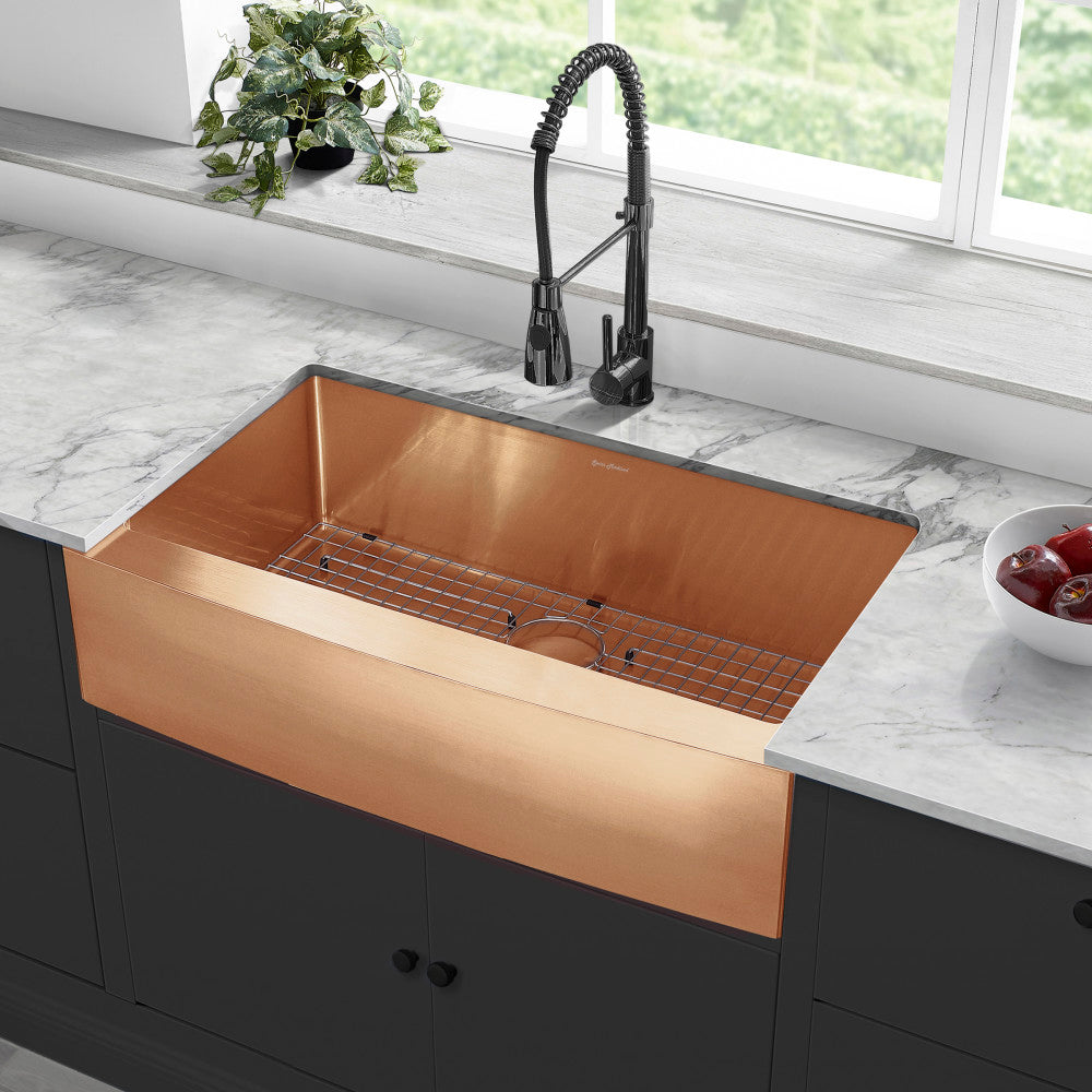 Rivage 91,4 × 53,3 cm acier inoxydable, simple Basin, Farmhouse évier de cuisine avec Apron – finition Rose or