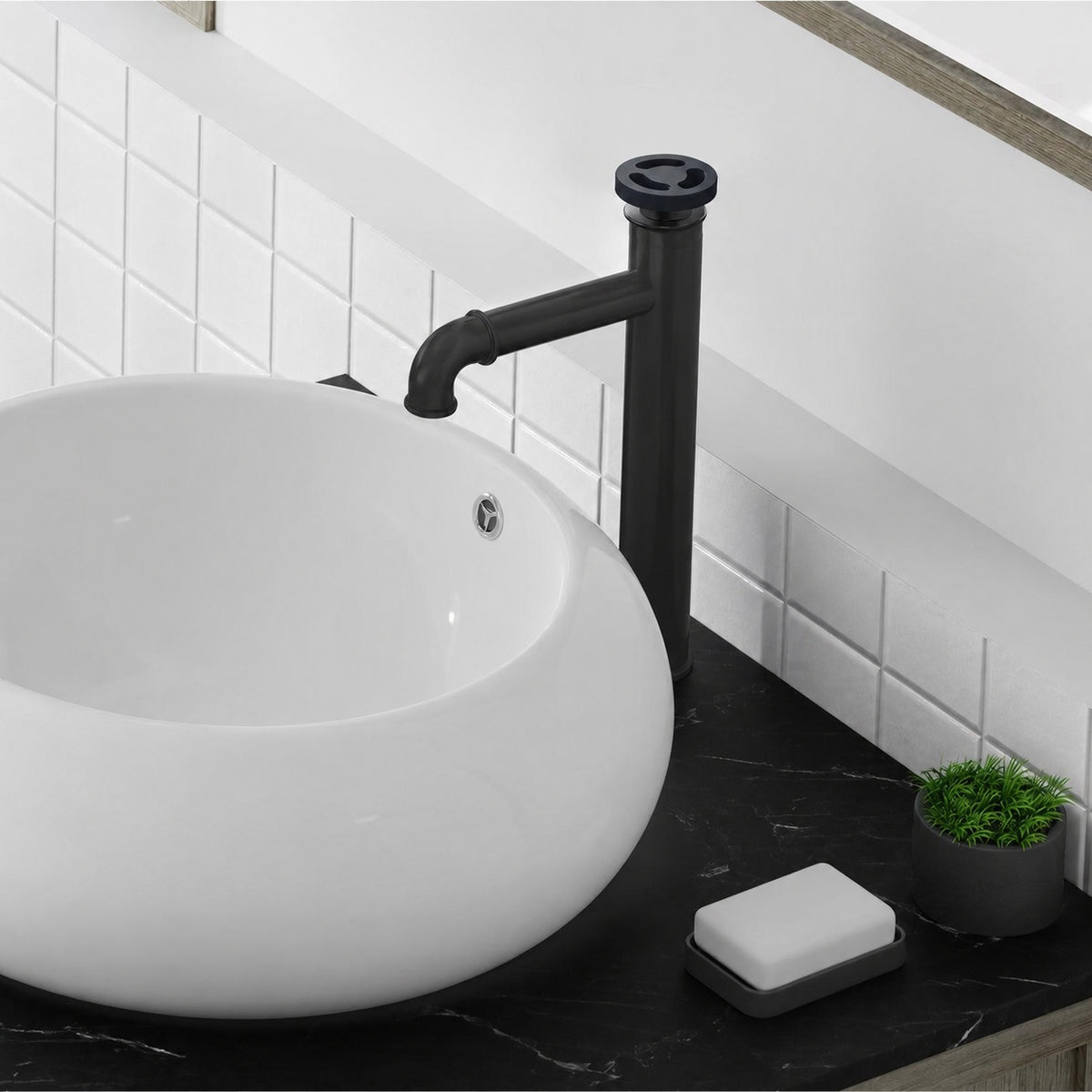 Avallon — Mitigeur de lavabo haut à commande ronde, noir mat